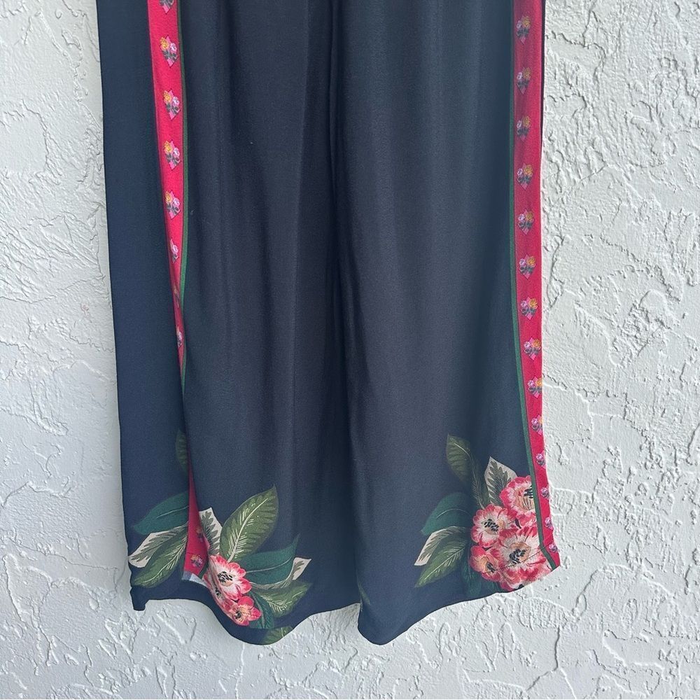 Desigual Black Wide Leg Pants with Red Floral Trim - Picture 7 of 11